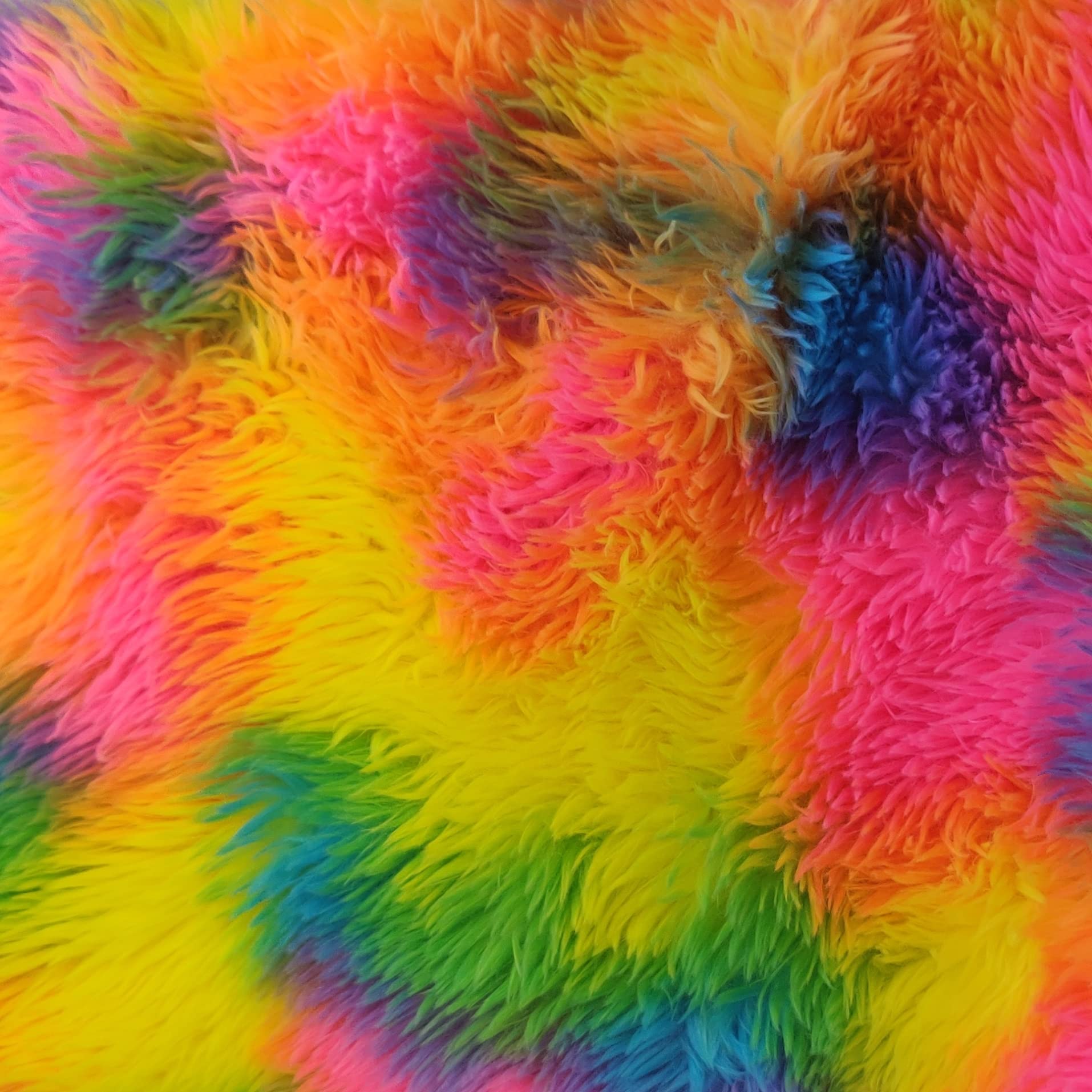 Super Luxury Faux Fur Fabric Material - Rainbow Carnival, 1Mtr 150cm x 100cm