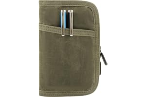 Baizoy Field Notes Notebooks Cover for 3.5 X 5.5 Inch Pocket Notebook Covers With Zipper Pen Holder,Water Resistant Journal Notebook Planner, Classy Waxed Canvas EDC Wallet (Army green)