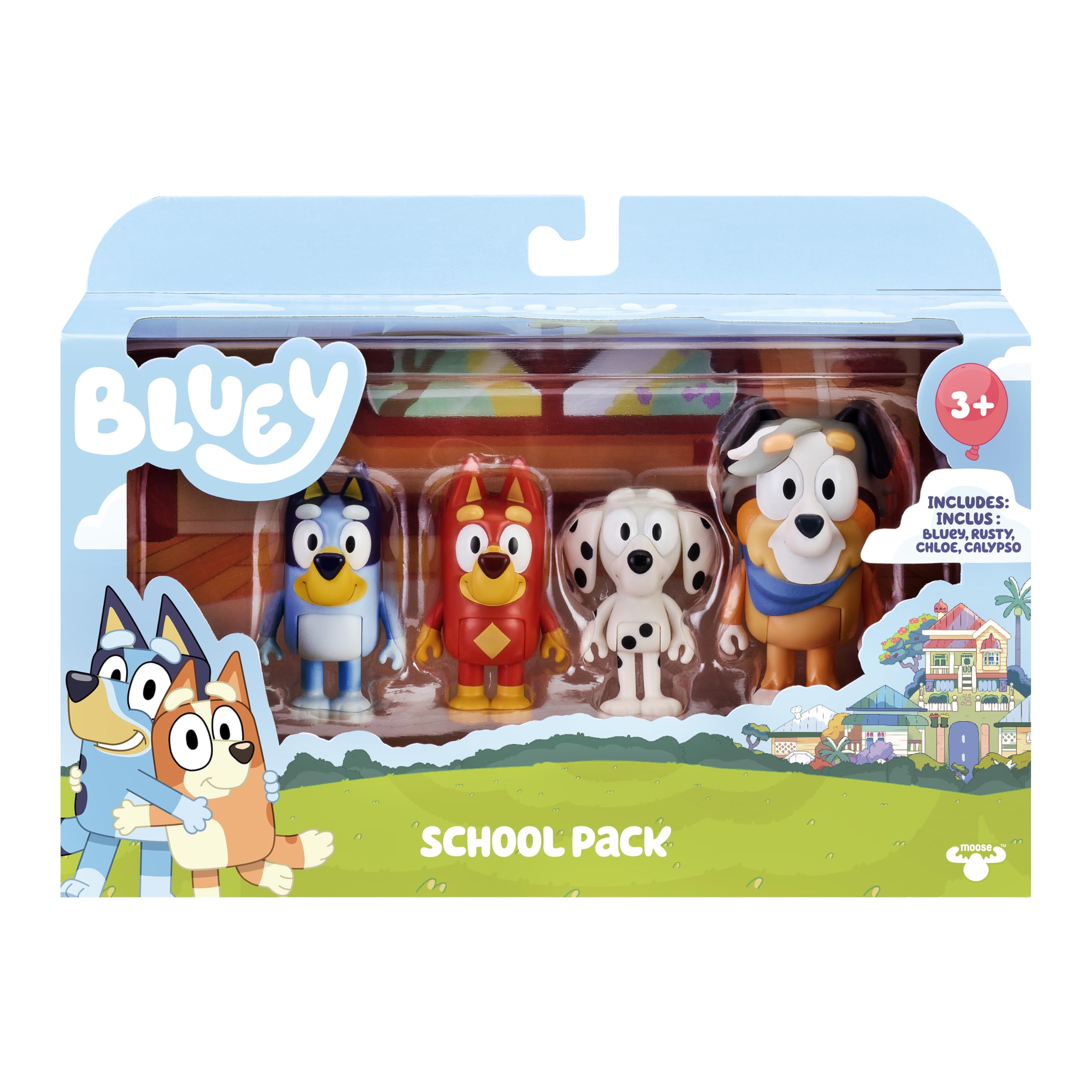 Bluey & Family, Chloe, Rusty & Calypso School 4 Figure Pack Official Collectable Articulated Character Action Figures 2.5 Inches Toys