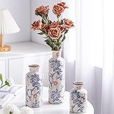 Blue and White Ceramic Vase 3 Piece Set,Vintage Blue Ceramic Flower Vesse,Farmhouse Decor, Home Decorative Vase, Vases for Your Kitchen, Bedroom, Office, Living Room (VASE SET-02)