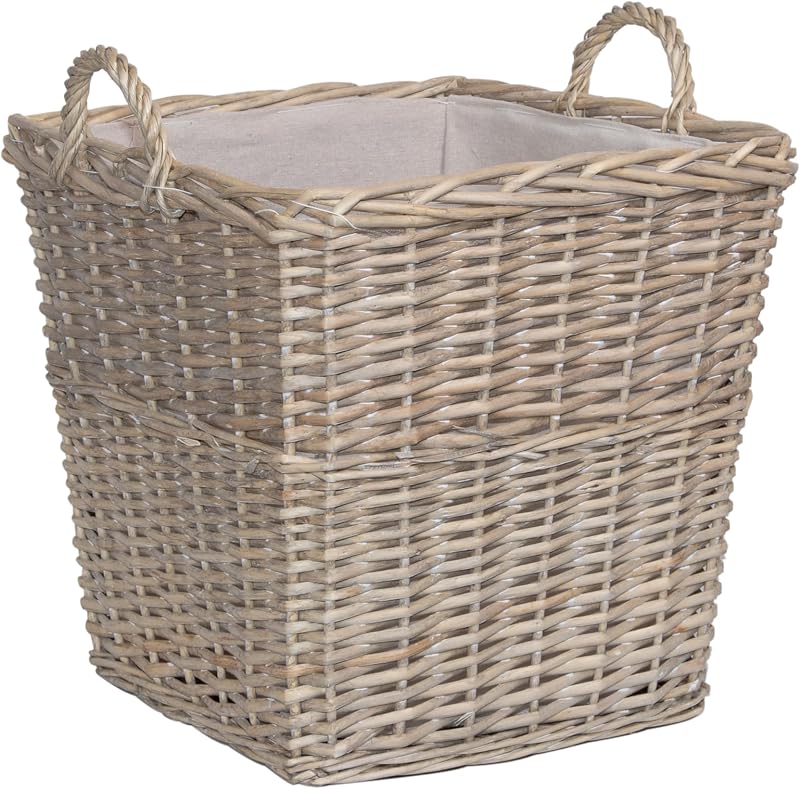 Wickerfield Square Rustic Log Basket Fireside Heavy Duty With Liner 42x42x40 cm