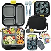 wiwens Bento Lunch Box for Kids with 12oz Soup Thermo Leak-Proof Lunch Food Container with 5 Compartment Thermo Hot Food Jar and Insulated Lunch Bag for Kid Toddler Girls Boys to School