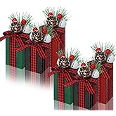 Soaoo 6 Pcs Christmas Table Decoration Wooden Gifts Box Christmas Table Centerpiece with Buffalo Plaid Bowknot Faux Present Wooden Blocks Rustic Tiered Tray Decor for Xmas Party(Red, Green, Black)