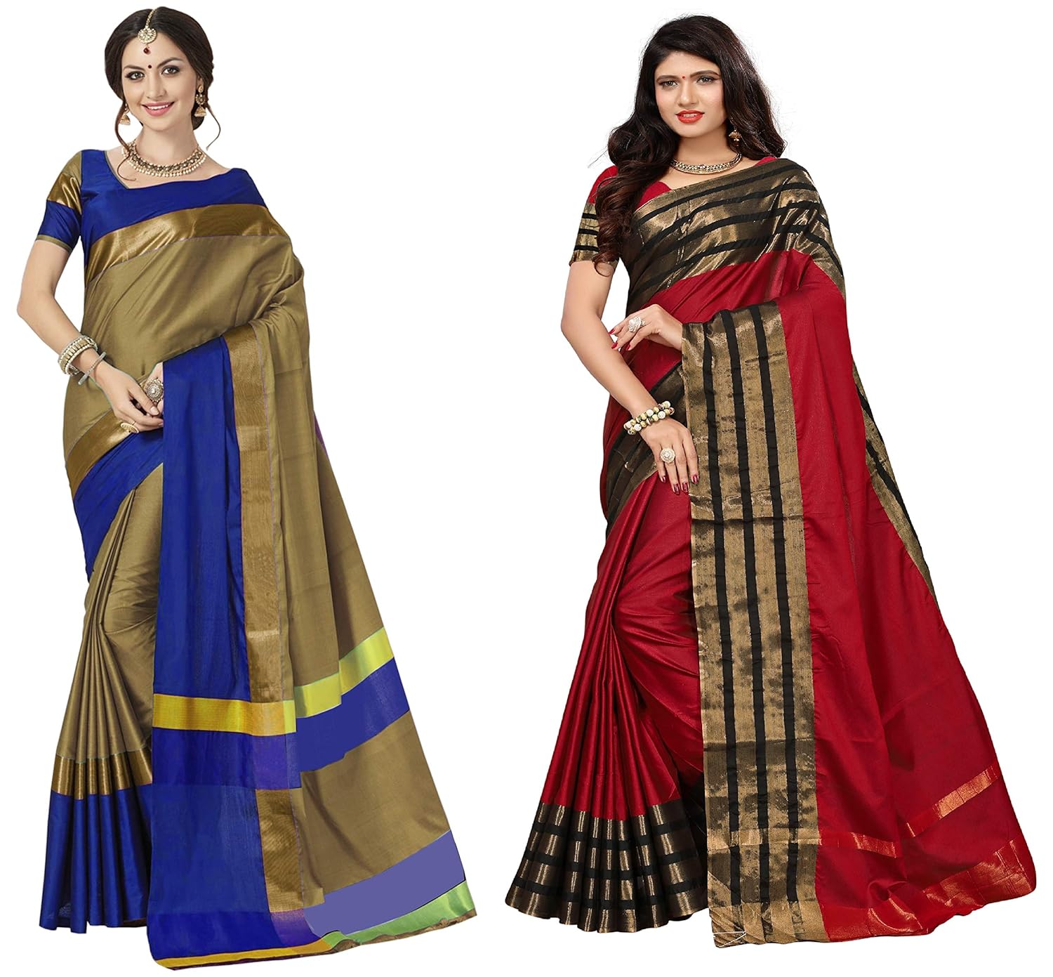 art decor sarees cotton saree with blouse piece (pack of 2)