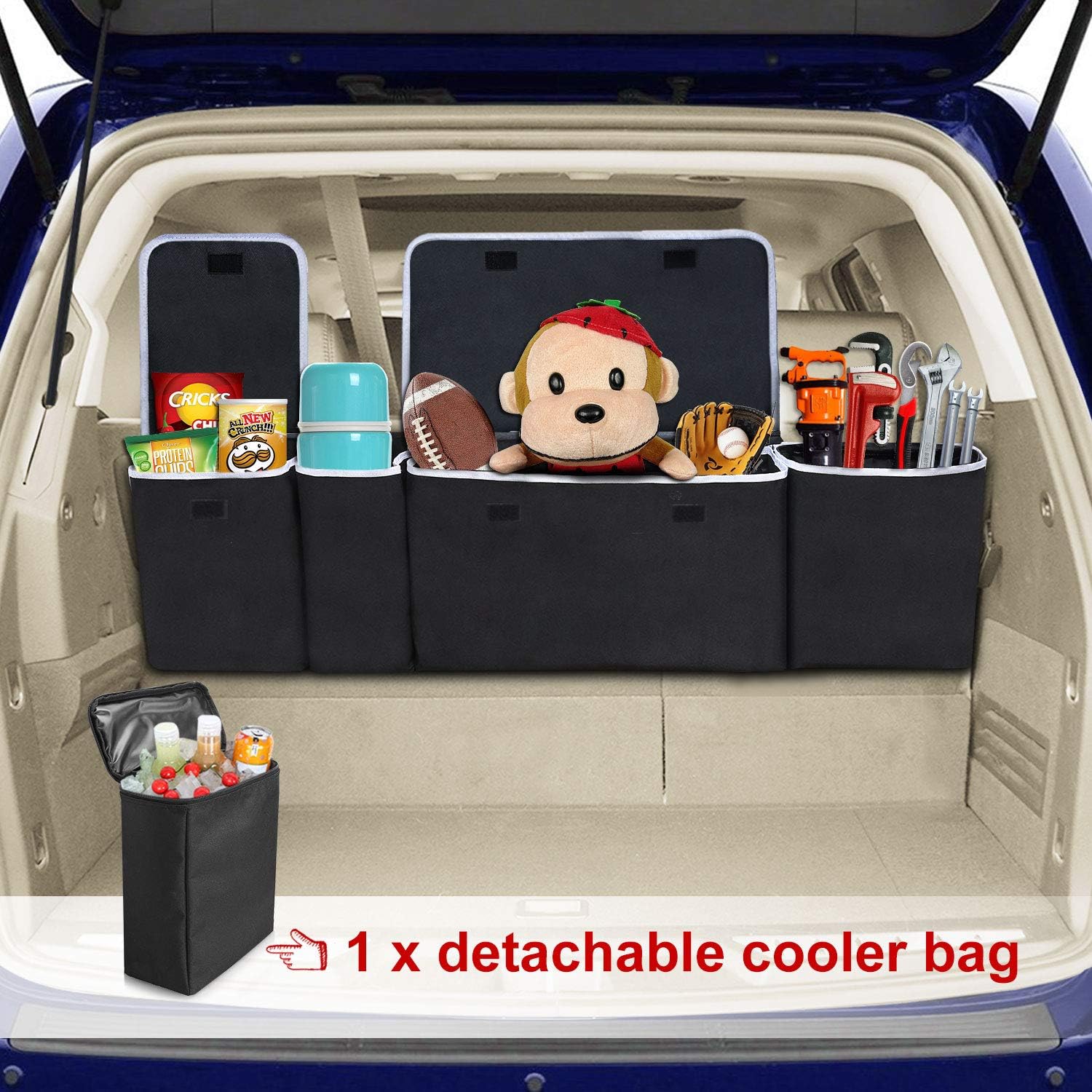 MODOKIT Large Trunk Cargo Organizer with Cooler Bag for Car SUV Van Truck, with Durable Lids, Adjustable Straps and Large Pockets Accessories