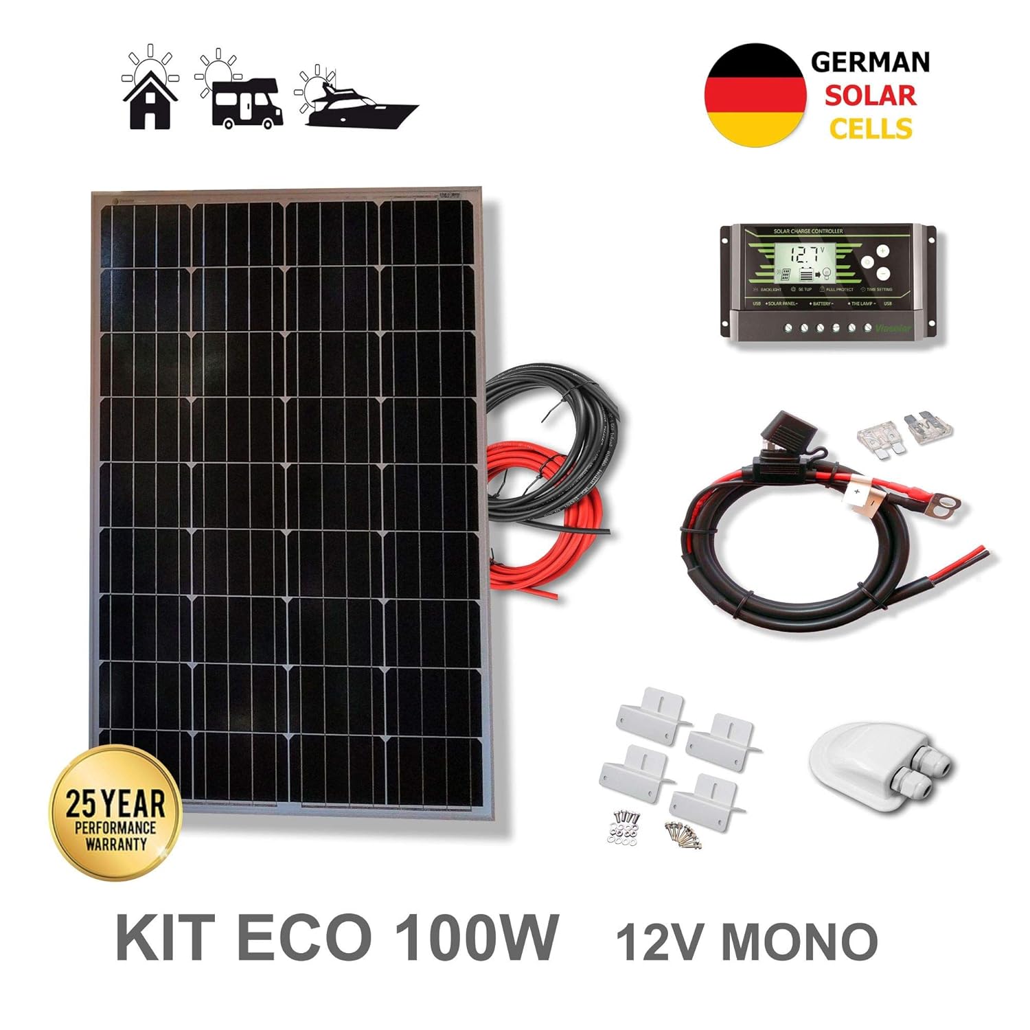 VIASOLAR Panel Solar monocristalino 100W 12V células alemanas ...