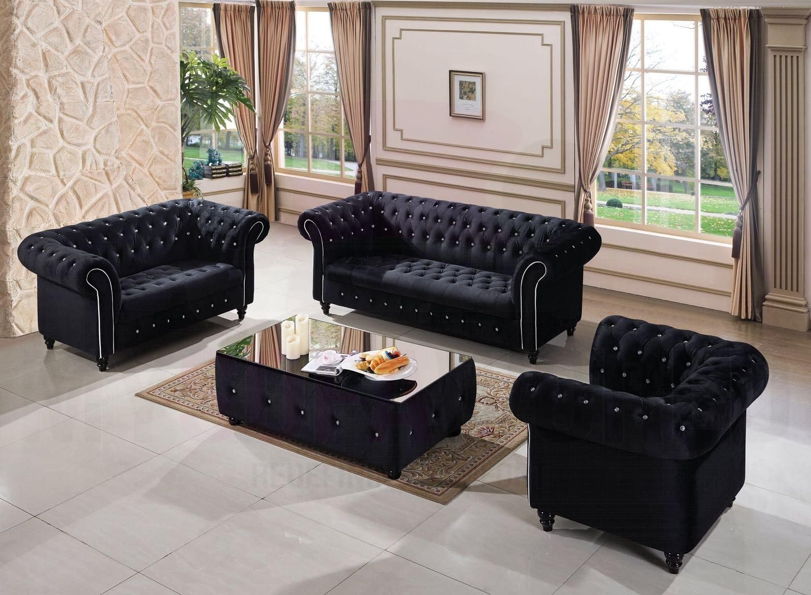 Kensington Handmade Chesterfield 3+2+1 Suite Classic Sofa (Black)