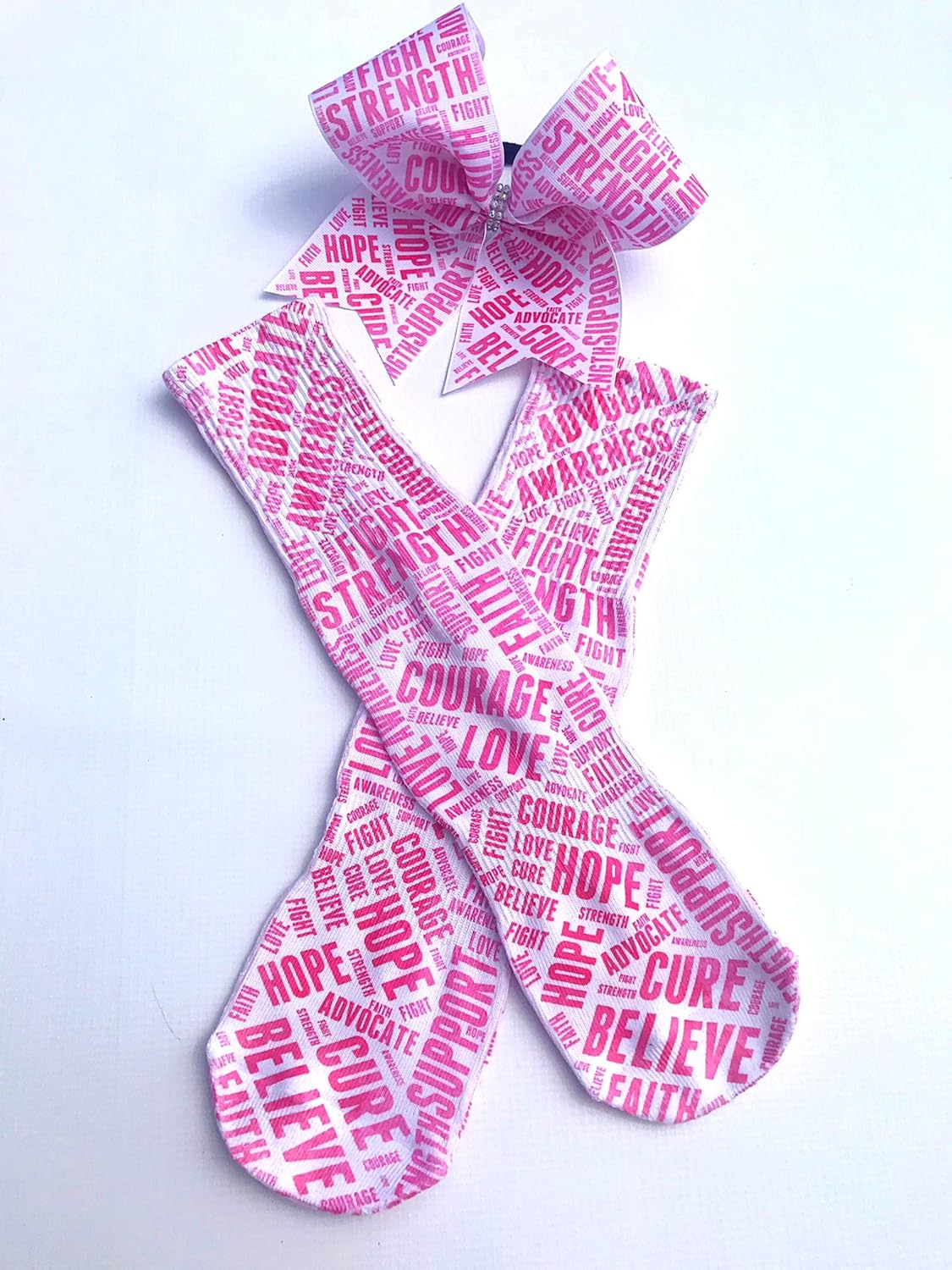 Breast Cancer Awareness Double Cheer Bow Cheerleading