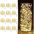 12 Pack Fairy Lights Battery Operated 7ft 20 LED Mini String Lights Twinkle Lights Silver Wire Firefly Starry Lights for Mason Jars Wedding Party Christmas Centerpiece Table Decorations, Warm White