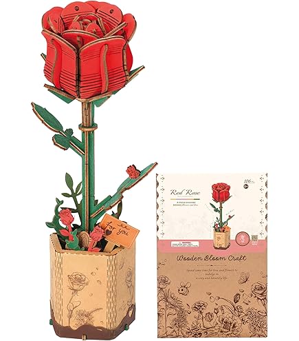 Robotime Flor Puzzles 3D Madera, Maquetas para Construir Adultos, Maqueta Madera, Regalos para Mujeres en el Día de San Valentín & Cumpleaños (Tulipane Naranja