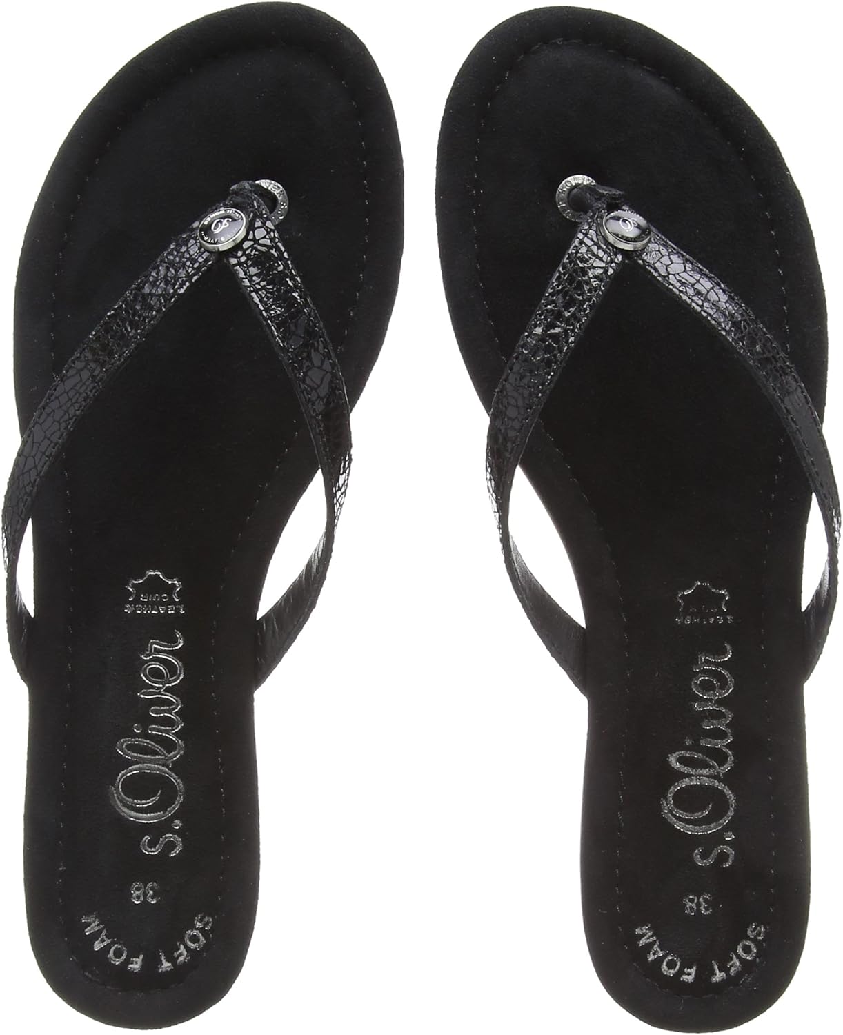 Amazon.com | s.Oliver Women's Flip Flop Sandals, Black Black Metallic, 8 us | Flip-Flops
