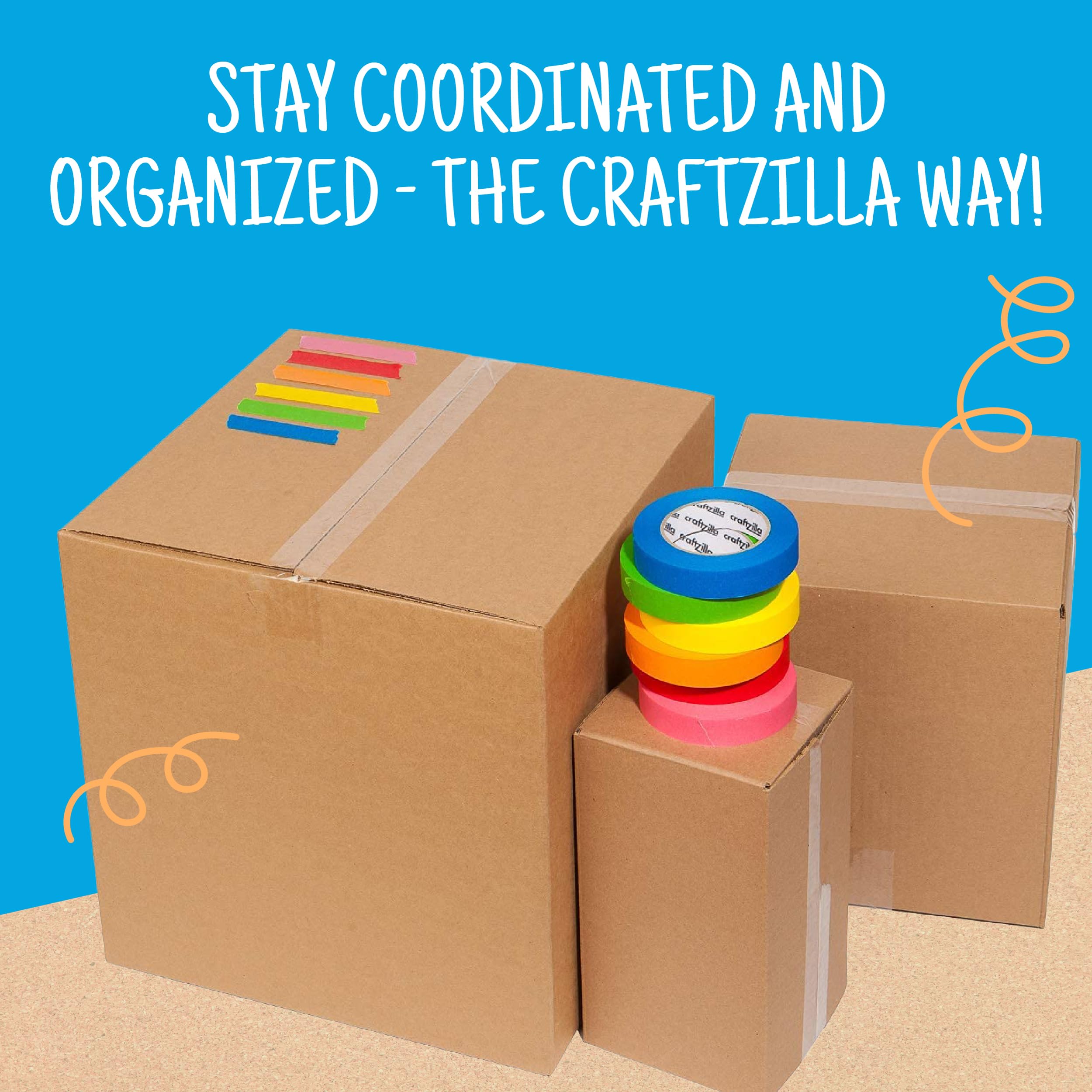 Craftzilla Colored Masking Tape - 10 Roll Multi Pack - 10 Yards Each - Colored Tape 1 Inch Wide - Great for Arts & Crafts, Labeling, and Color- Coding - Teacher Supplies