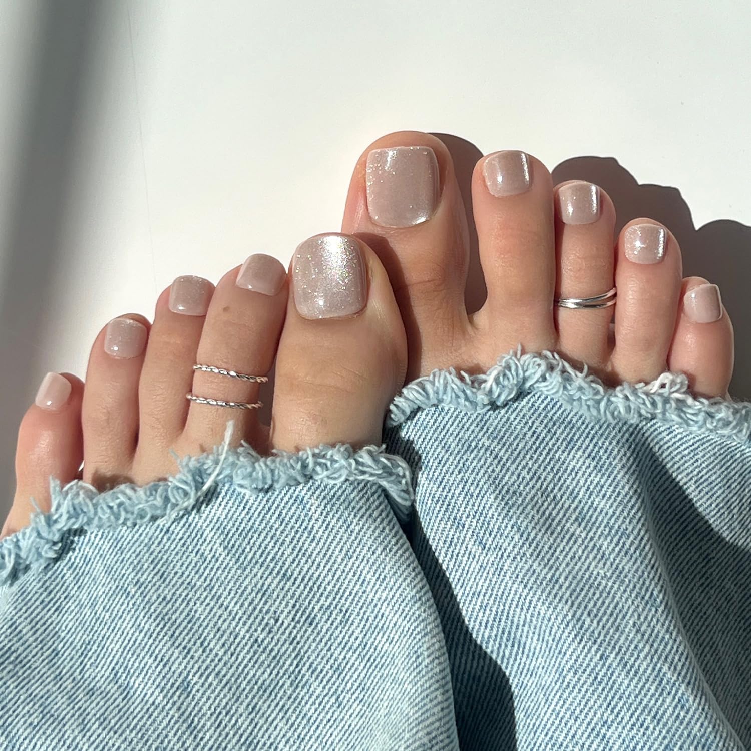 Photo 1 of Glamnetic Press On Toenails - The Vow | Shimmery Nude Neutral Fake Toe Nails with a Velvet Finish | 16 Sizes - 32 Toe Nail Kit with Glue