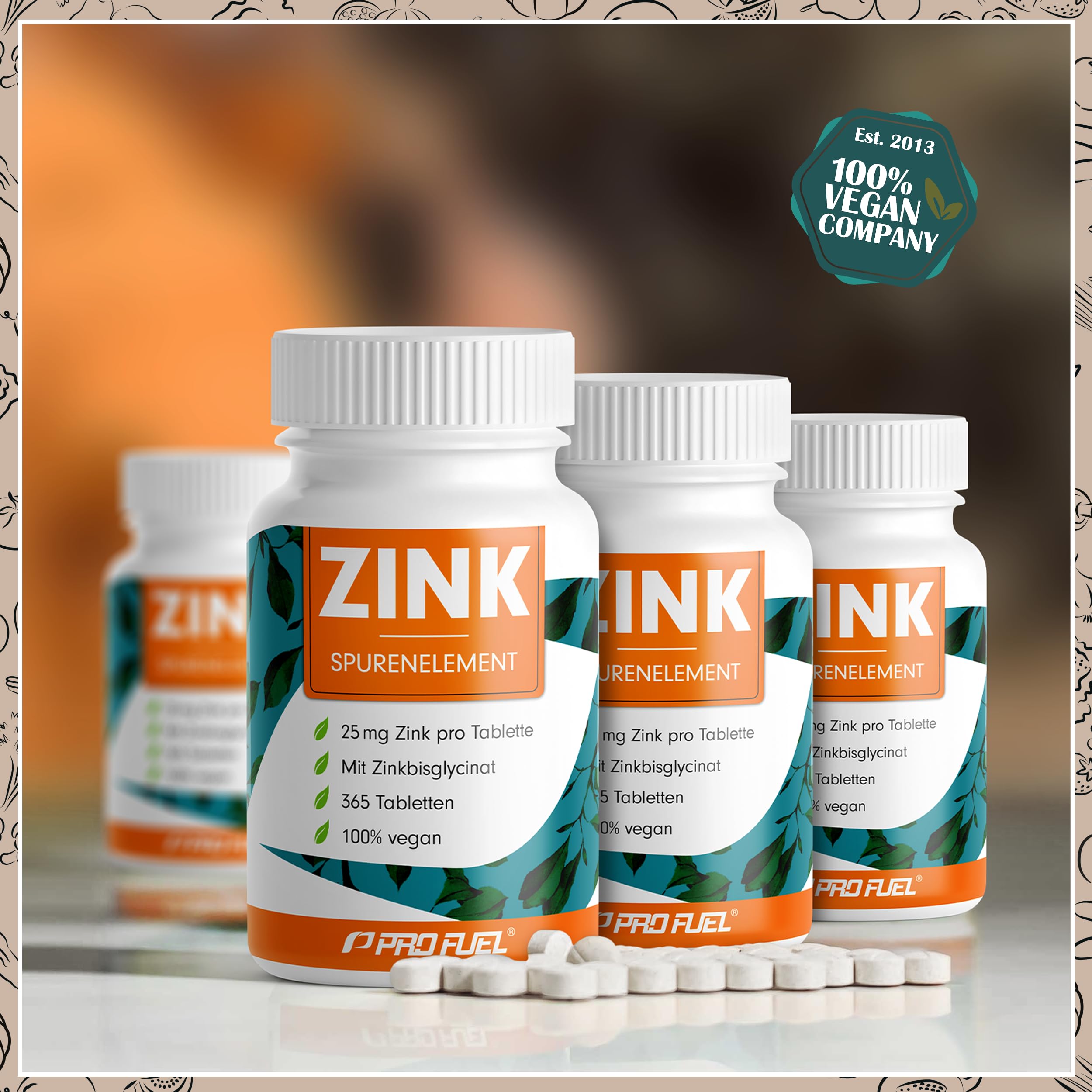 Zink 25mg - 365 Tabletten (vegan) mit Zinkbisglycinat (Zink-Chelat) für höchste Bioverfügbarkeit - laborgeprüft mit Zertifikat - optimal hochdosiert - 1 Jahresvorrat - ProFuel 4