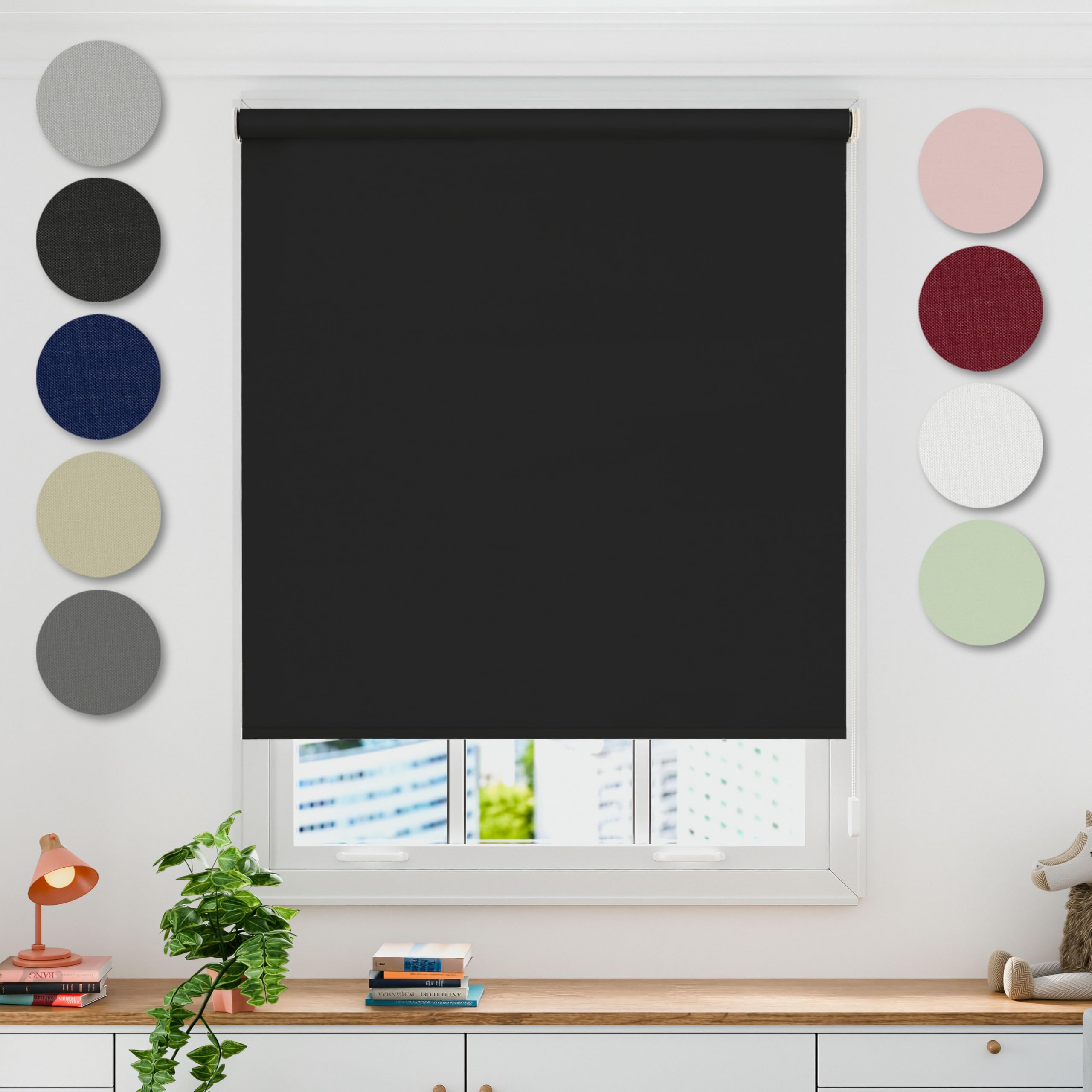 Whitehouse Aurora Thermal Blackout Black 120cms Wide Straight Edged Roller Blind — image 1