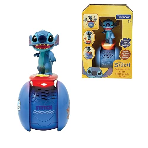 LEXIBOOK, Disney Stitch, The Interactive Surfer Stitch Robot – Self-Balancing, Light and Sound Effects, Portable Toy with Reactive Sensors, Blue, ROB01D