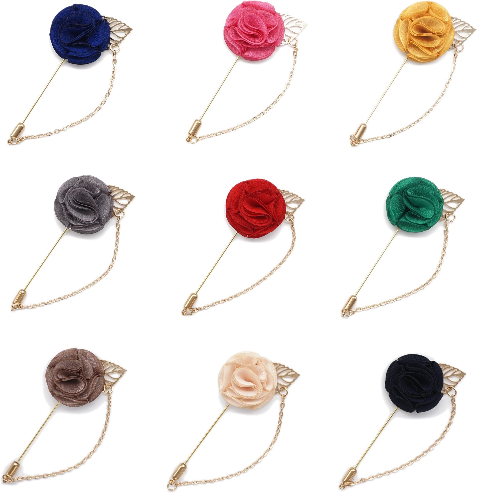 INNEE Handcrafted Lapel Flower 9pcs Boutonniere Pins in Clear Top Tin Box
