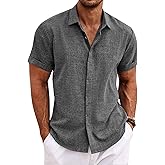COOFANDY Men's Linen Shirts Short Sleeve Casual Shirts Button Down Shirt for Men Beach Summer Wedding Shirt