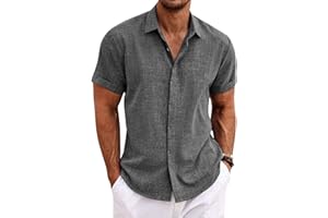 COOFANDY Mens Button Down Shirts Short Sleeve Casual Summer Beach Shirts for Men Vacation Wedding Linen Shirt