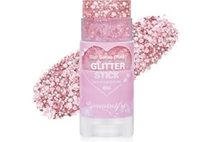 Paminify Pink Hair Glitter Stick, Chunky Sequins Body Face Glitter Singer Concert Outfits for Women,Halloween Body Paint,Waterproof Shimmer Music Festival Pink Out Accessories for Spirit Week