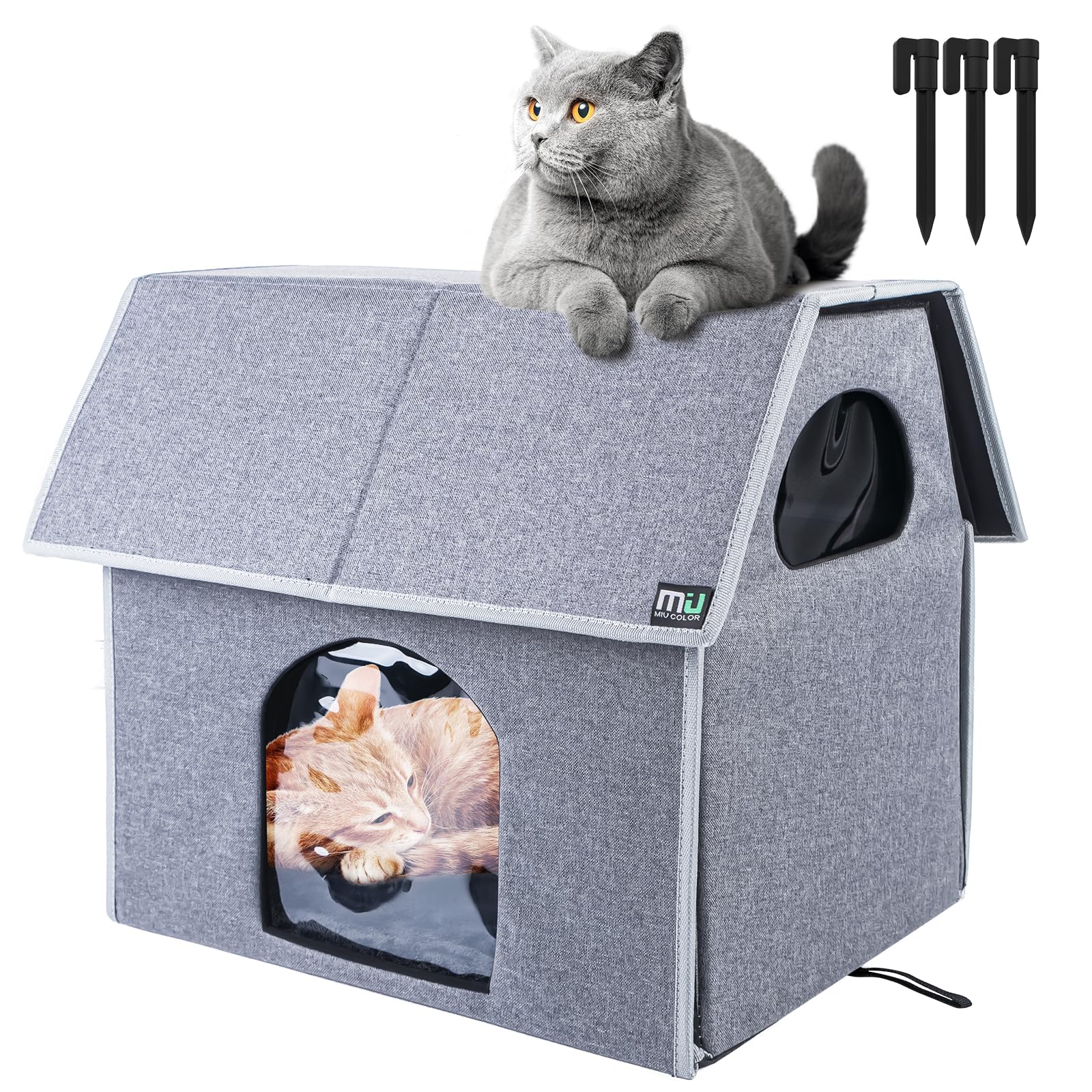 Photo 1 of MIU Color Outdoor Cat House, Large Weatherproof Cat Houses for Outdoor/Indoor Cats, Insulated Feral Cat Shelter with Removable Soft Mat, Easy to Assemble, 17.1" x 15" x 16.6" inch