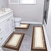 Bsmathom Bathroom Rug Sets 3 Piece, Absorbent Non-Slip Bath Mats Soft Shaggy Machine Washable Bathroom Mat Set Floor with U-Shaped Toilet Mat for Bathroom, Dark Coffee