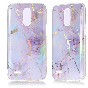 DAMONDY LG K20 V Case,LG K20 Plus,LG Harmony,LG K10 2017,3D Shiny Marble Glitter Ultra Thin Slim Back Skin Full Body Protective Soft TPU Rubber Bumper Case Phone Cover for LG K20 V-Pink Purple