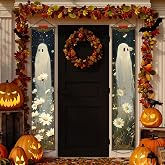 Vintage Halloween Porch Banner Spooky Ghost Floral Hanging Door Decoration | 70.8 X 11.8 In Ghost Banner, Vintage Happy Halloween Decor, for Indoor Outdoor Porch, Front Doors & Photo Backdrop
