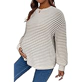 RoseSeek Women's Maternity Striped T Shirts Long Sleeve Crew Neck Drop Shoulder Fall Tops Maternity Clothes