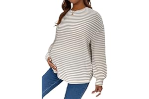 RoseSeek Women's Maternity Striped T Shirts Long Sleeve Crew Neck Drop Shoulder Fall Tops Maternity Clothes