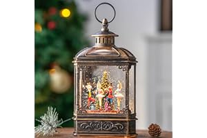 QUALDOUT Christmas Snow Globe Lantern Water Glittering Nutcracker Ballet Stage with Music & Timer, USB Lined/Battery Operated Lighted Lantern for Christmas Festival Decoration Gifts