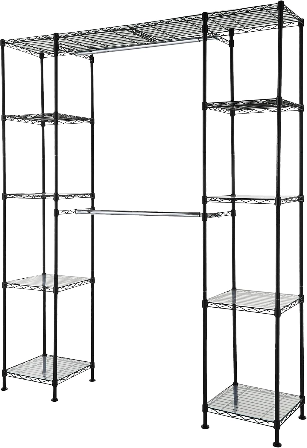 Amazon Basics Expandable Wardrobe and Closet Organizer / Rail with 10 Height-Adjustable Shelves, 521kg Max Weight, Black - Image 5