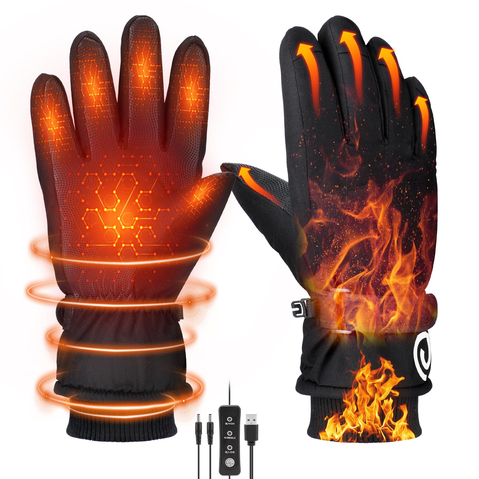 Photo 1 of ***MISSING CHARGER CABLE*** Anpress USB Heated Gloves for Men Women Full Finger Hand Warmers Heated Gloves Electric Heating Mittens Waterproof Windproof Warm Winter Gifts for Skiing Cycling Driving, 3 Levels Temperature