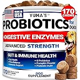 Probiotics for Dogs and Digestive Enzymes - 170 Dog Probiotics Chews - Dog Probiotic - Anti Diarrhea, Upset Stomach & Gas Relief, Canine Prebiotic - Pet Fiber Supplement - Bacon Flavor
