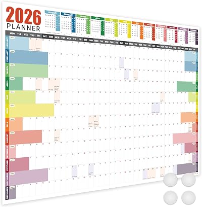 Giftinghouse 2026 Wall Planner A1 Laminated Full Year UK Calendar 59.4x84.1 cm