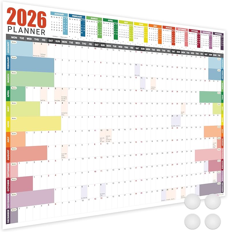 Giftinghouse 2026 Wall Planner A1 Laminated Full Year UK Calendar 59.4x84.1 cm
