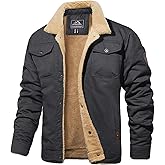 MAGCOMSEN Men's Winter Jacket Lined Sherpa Jacket Warm Trucker Coat Multi Pocket
