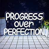 Progress Over Perfection Neon Sign,Dimmable Classroom Positive Neon Light, USB Neon Light for Motivational Classroom Decor Positive Affirmation Mental Health Man Cave Office Wall Decor(15.7 * 9 in)