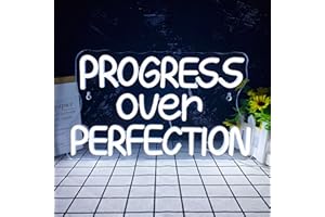 GIPPRO Progress Over Perfection Neon Sign,Dimmable Classroom Positive Neon Light, USB Neon Light for Motivational Classroom Decor Positive Affirmation Mental Health Man Cave Office Wall Decor(15.7 * 9 in)