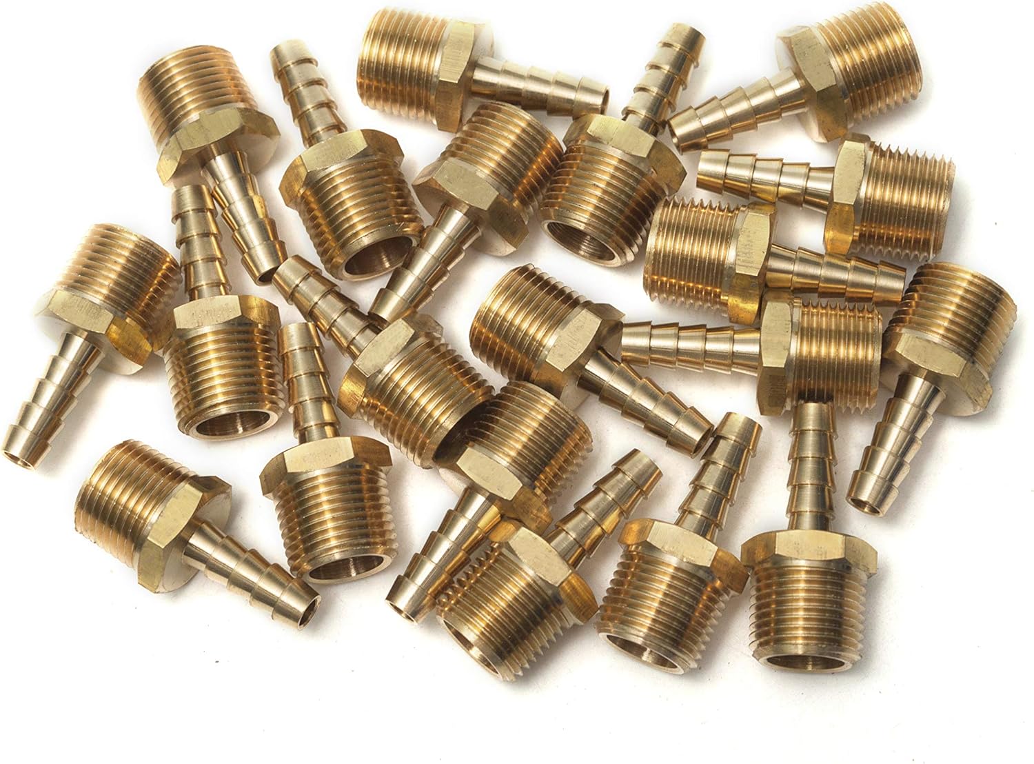 LTWFITTING Brass 3/8-Inch Male BSPT x 6mm Hose Barb Coupler Adapter Fitting for Vehicle Fuel System HVAC System (Pack of 25)