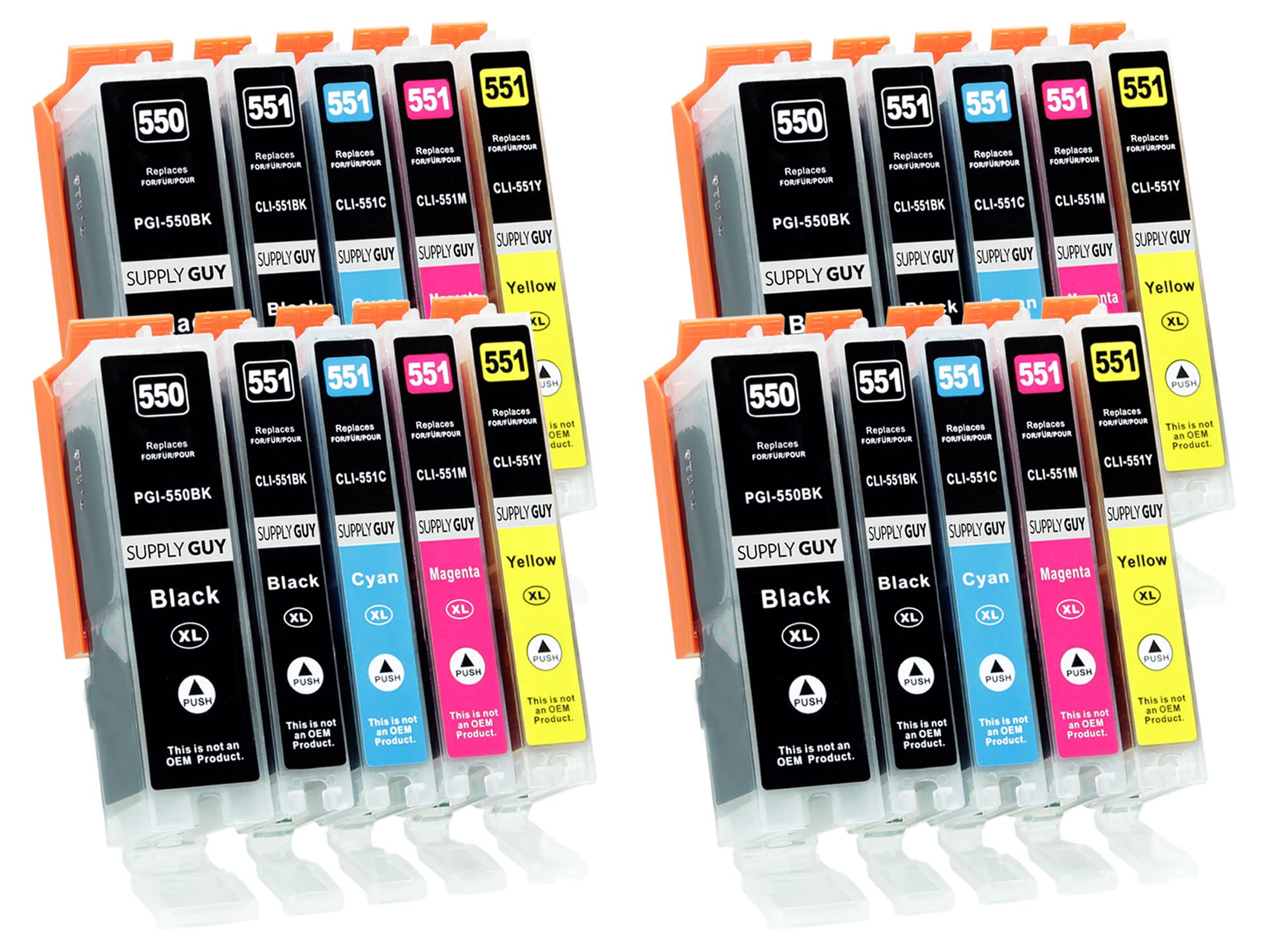 Supply Guy 20 Ink Cartridges compatible with Canon PGI-550 XL/CLI-551 XL with Chip and Level Indicator for Canon Pixma IP7250 IX6850 MG5450 MG5550 MG5650 MG5655 MG6450 MG6650 MX725 MX925