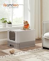 Feandrea Cat Litter Box with Lid Top Entry Slide-Out Tray Oatmeal Gray view 2
