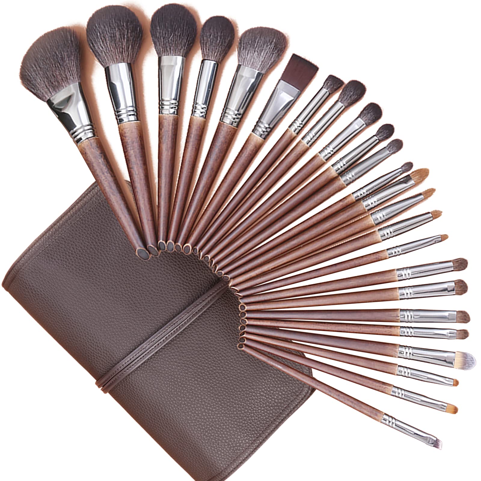 ENZO KEN Deluxe Natural Goat Hair Makeup Brush Set with Case, Makeup Brushes Set Professional, 24 Cosmetic Brushes, Wooden Makeup Brushes, Natural Bristle Makeup Brush. — image 1