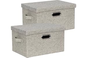 BinWhiz Storage Bins with Lid, Fabric Cube Bins Organizer Basket, Foldable Storage Box Containers with Handles for Closet Shelf Home Office Utility Room, 2-Pack (Small Size: 15x11x8.3 Inch, Beige)