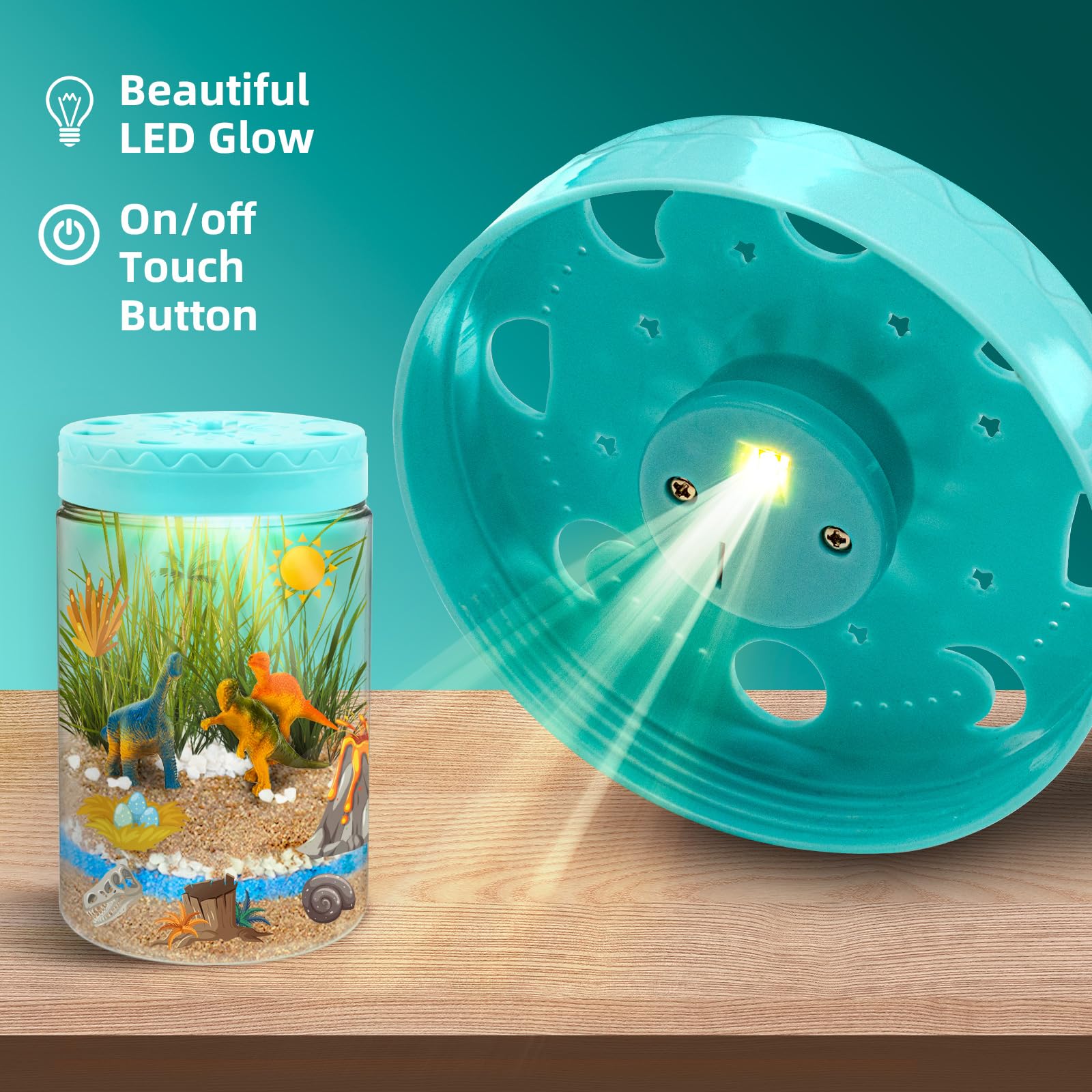 AluAbi Light Up Dinosaur Terrarium Kit for Kids,Educational Science Kits,Gardening Kits Science Activities for Boys & Girls,DIY Creative Dinosaur Toys,Arts and Crafts Kit Gifts for Ages 4 5 6 7 8-12