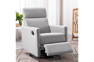 Miscoos Cozy Modern Upholstered Rocker Nursery Chair-Plush Seating Glider Swivel Recliner, Comfortable for Nursing and Relaxation, Ideal for New Parents, Grey