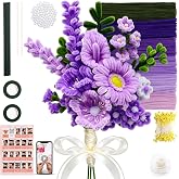 600 PCS Pipe Cleaners Craft Bulk, 6 Pastel Colors Pipe Cleaner Flower Kit, Chenille Stems with Floral Wires, Gardening Tape, Stamen&amp;Ribbon, DIY Art and Craft Supplies(Purple)