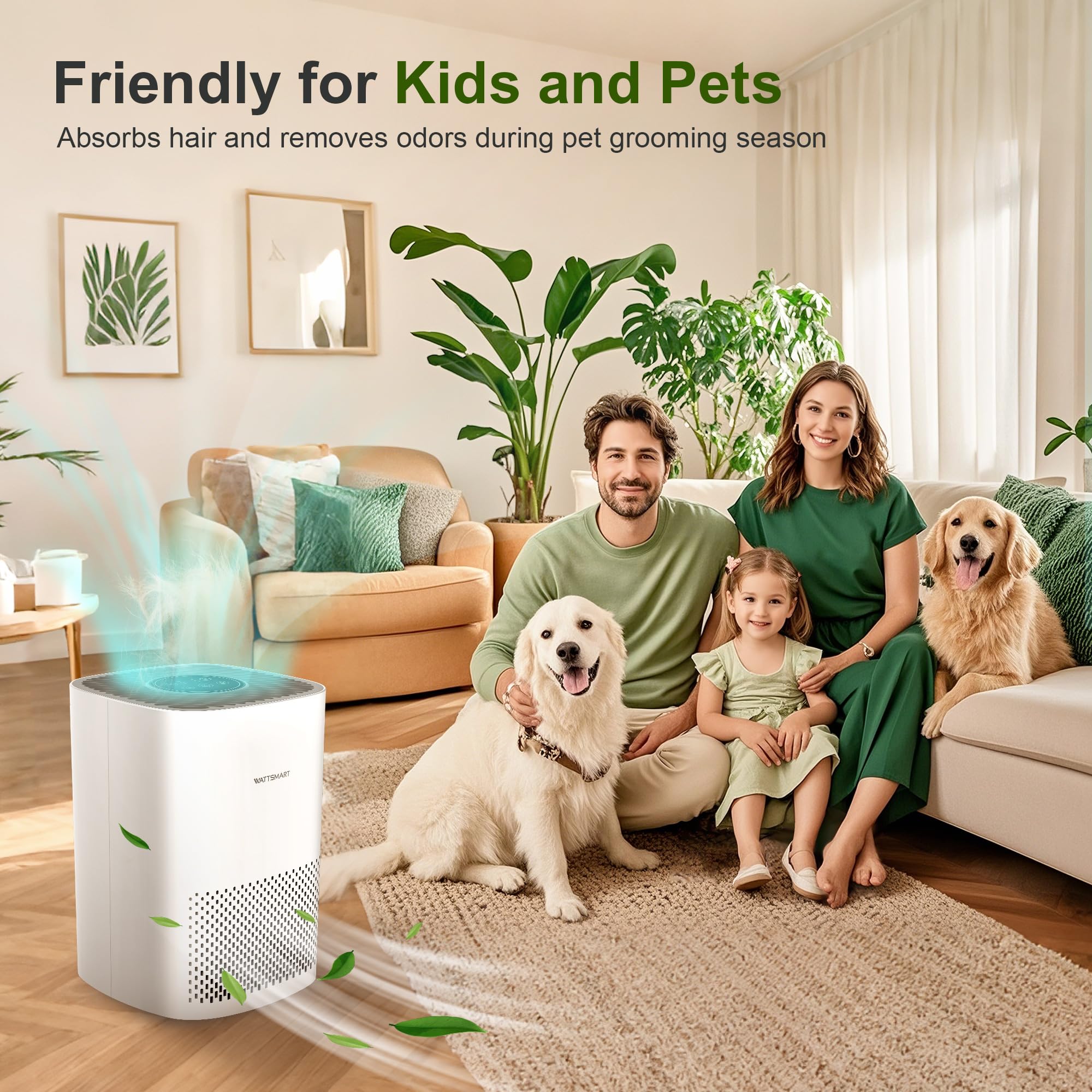 Air Purifier for Home - H13 True HEPA Filter for Home Pets Hair, Remove 99.97% Smoke Pollen Dander Dust, Portable Air Cleaner with 22dB Quiet Sleep Mode for Bedroom Small Place, White