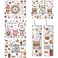 Rngmsi UV DTF Cup Wrap - 4 Sheets Coffee UV DTF Cup Wraps for 20 oz Tumbler, Milk Tea Uvdtf Decals, Drink Cake Ice Cream Rub on Transfer Stickers for Glass, DIY Waterproof Personalized Crafts