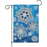 Louise Maelys Winter Garden Flag Double Sided Snowflake 12x18 Inch Small Burlap Welcome Holiday Yard Outdoor Outside House Decoration